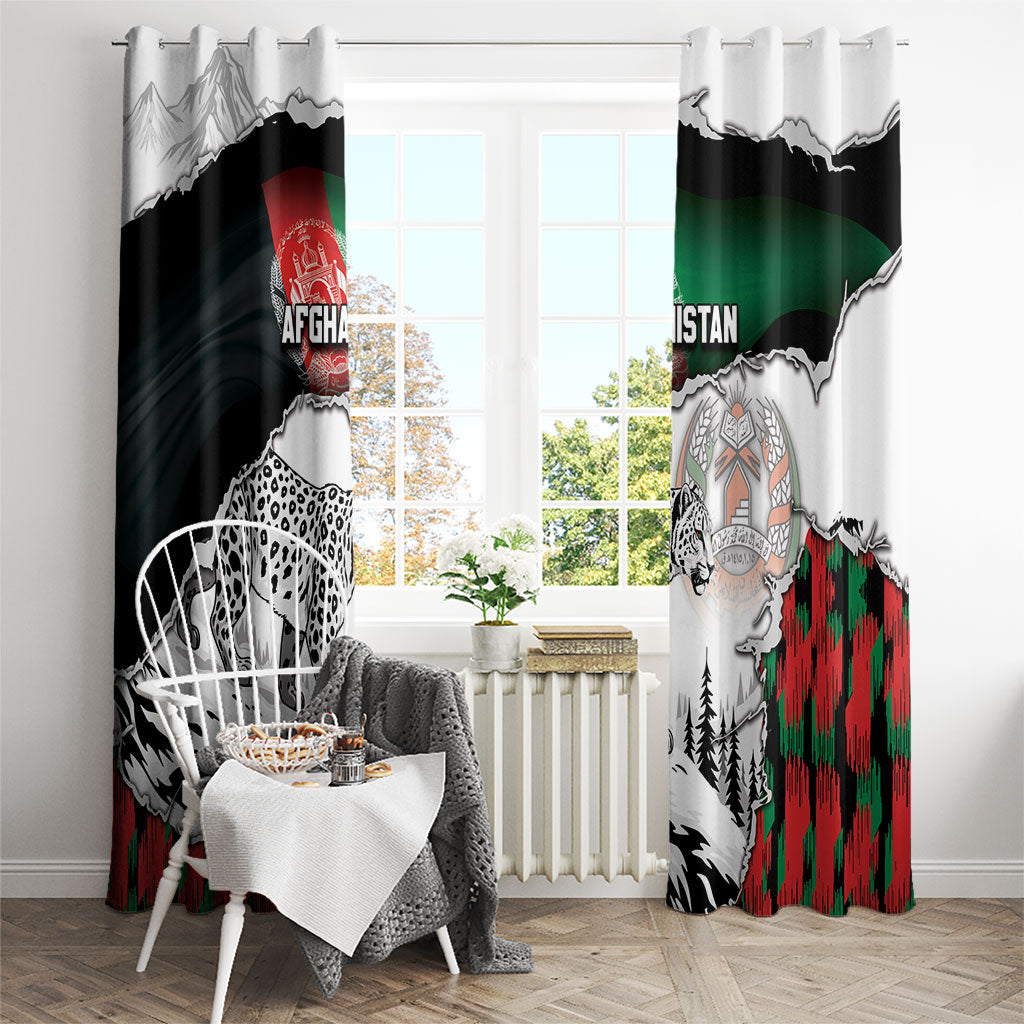 Afghanistan Window Curtain Snow Leopard With Flag Ripped Style