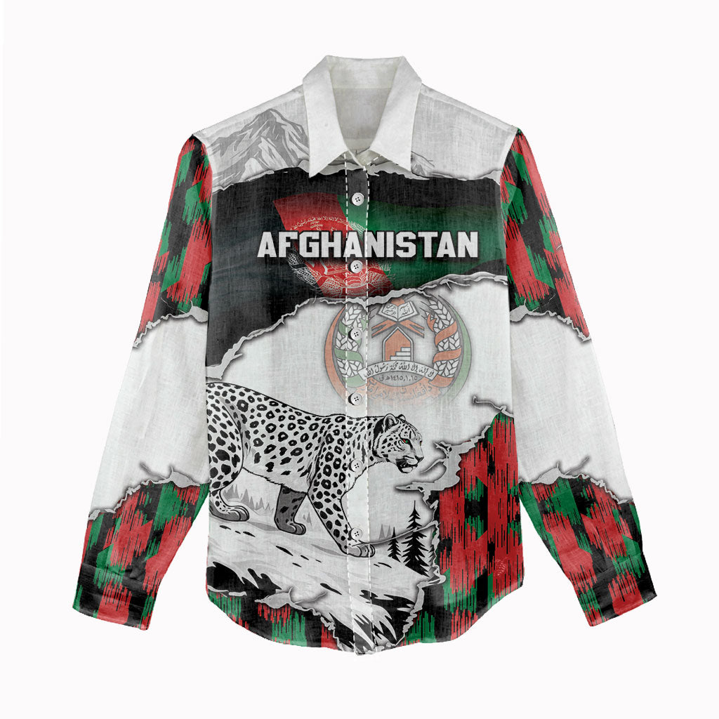 Personalized Afghanistan Women Casual Shirt Snow Leopard With Flag Ripped Style