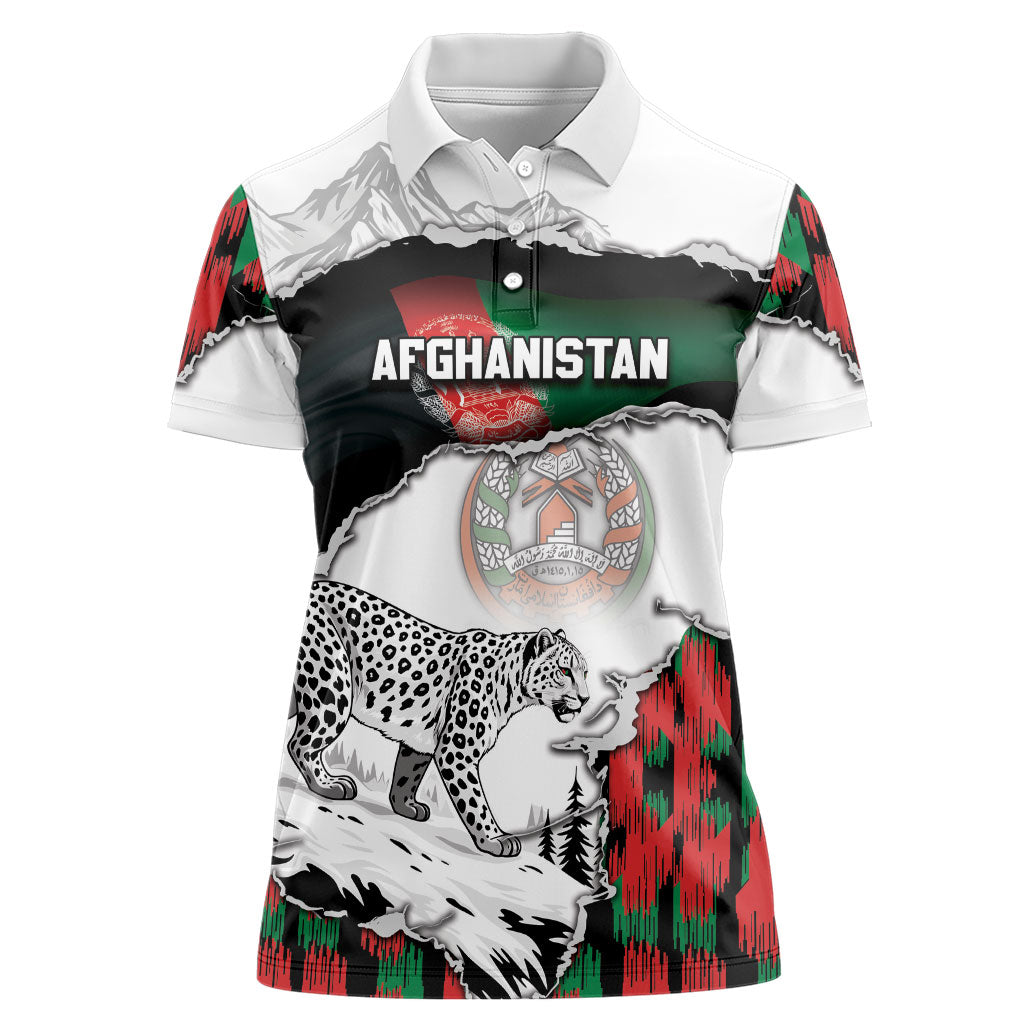 Personalized Afghanistan Women Polo Shirt Snow Leopard With Flag Ripped Style