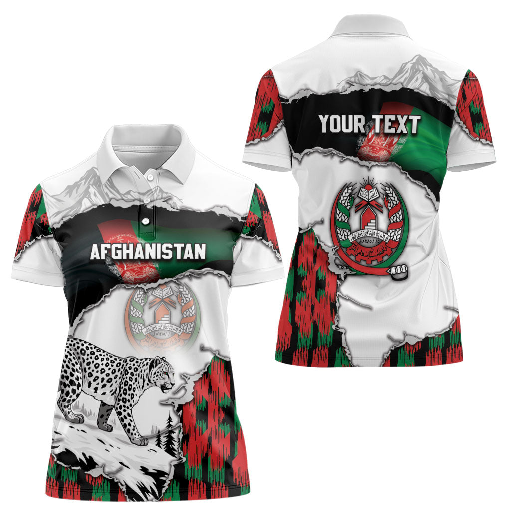 Personalized Afghanistan Women Polo Shirt Snow Leopard With Flag Ripped Style