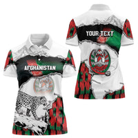 Personalized Afghanistan Women Polo Shirt Snow Leopard With Flag Ripped Style