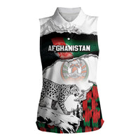 Personalized Afghanistan Women Sleeveless Polo Shirt Snow Leopard With Flag Ripped Style