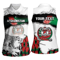 Personalized Afghanistan Women Sleeveless Polo Shirt Snow Leopard With Flag Ripped Style