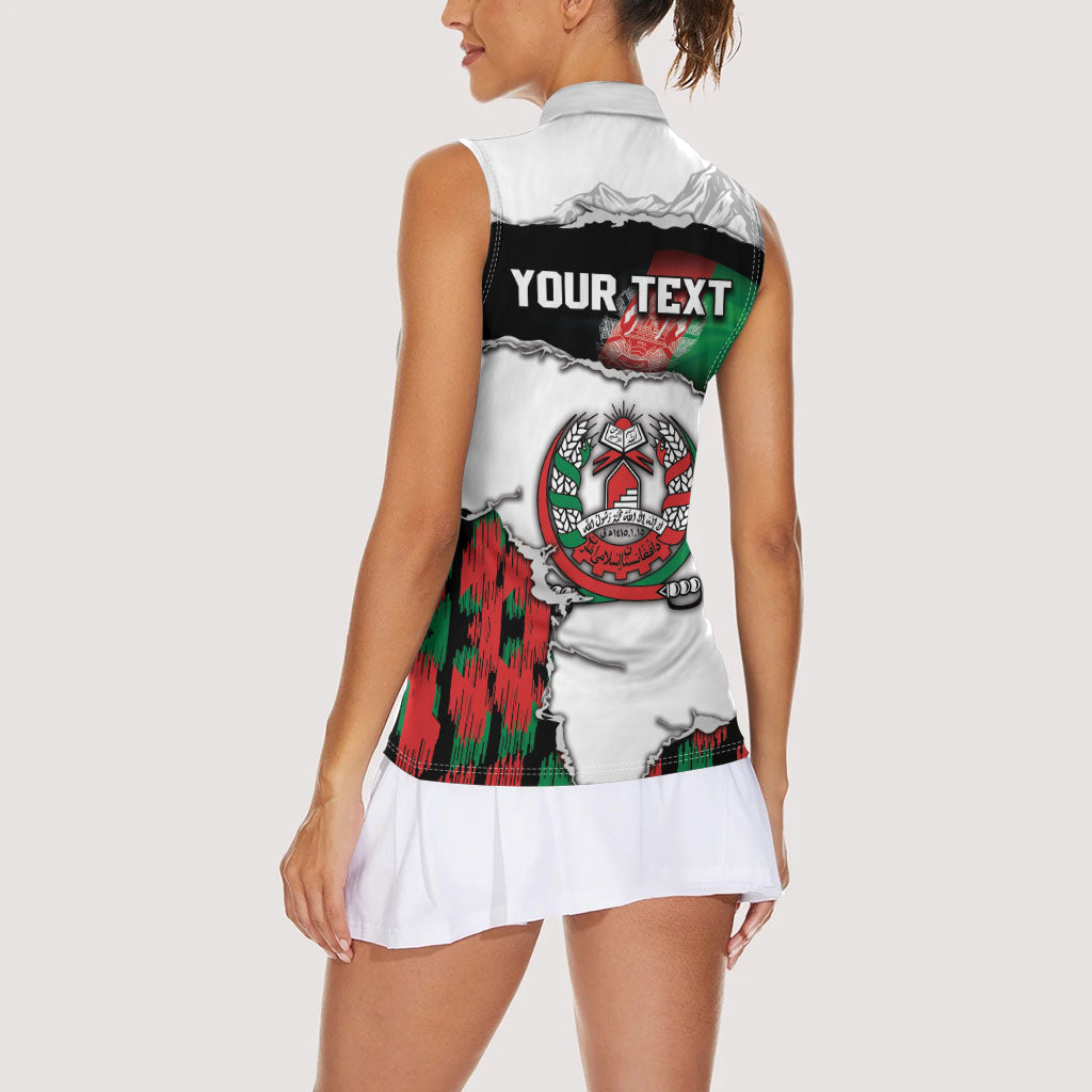 Personalized Afghanistan Women Sleeveless Polo Shirt Snow Leopard With Flag Ripped Style