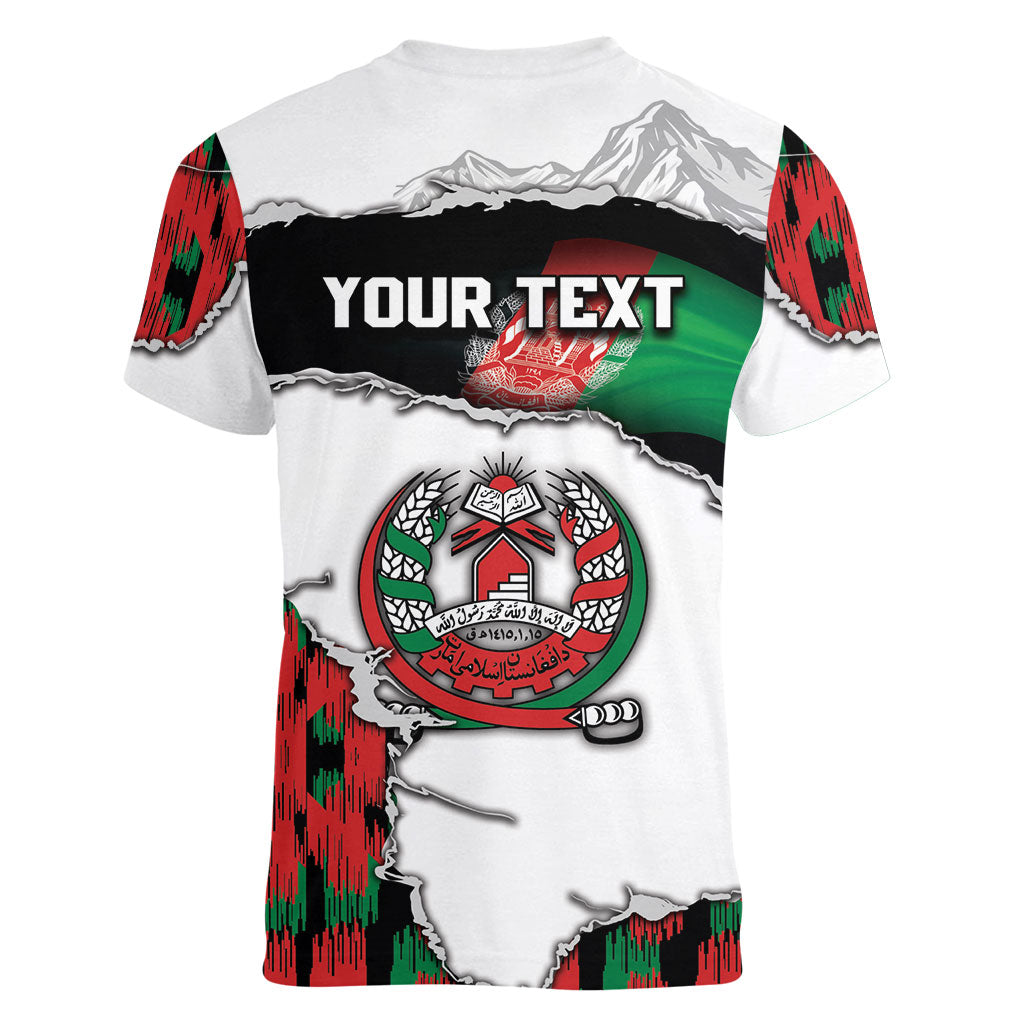 Personalized Afghanistan Women V-Neck T-Shirt Snow Leopard With Flag Ripped Style