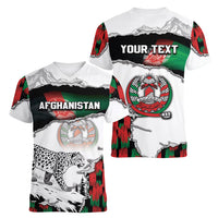 Personalized Afghanistan Women V-Neck T-Shirt Snow Leopard With Flag Ripped Style