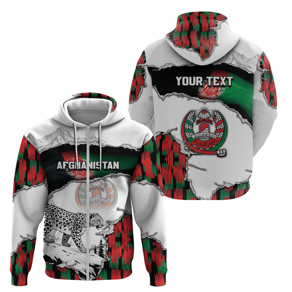 Personalized Afghanistan Zip Hoodie Snow Leopard With Flag Ripped Style