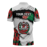 Personalized Afghanistan Zipper Polo Shirt Snow Leopard With Flag Ripped Style