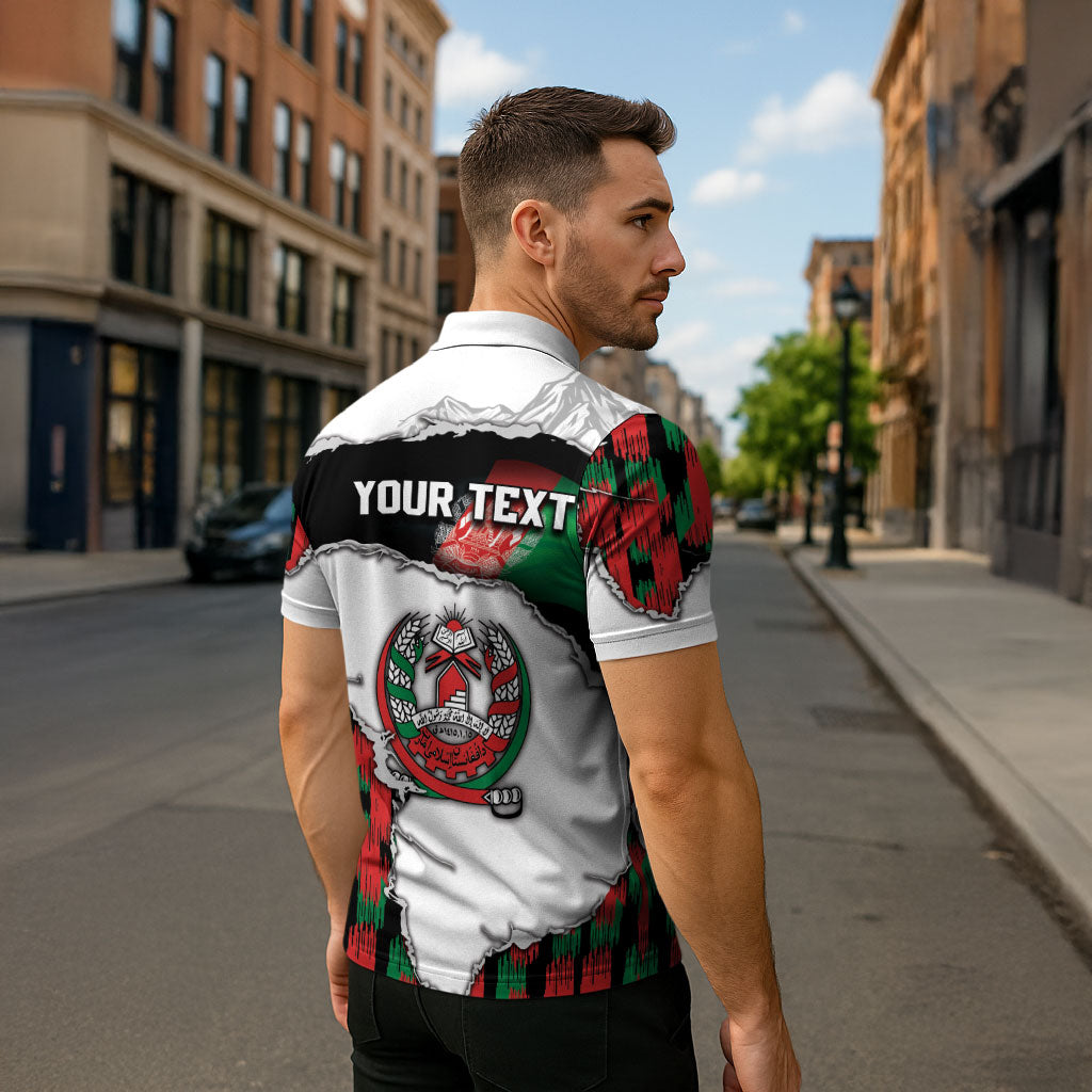Personalized Afghanistan Zipper Polo Shirt Snow Leopard With Flag Ripped Style