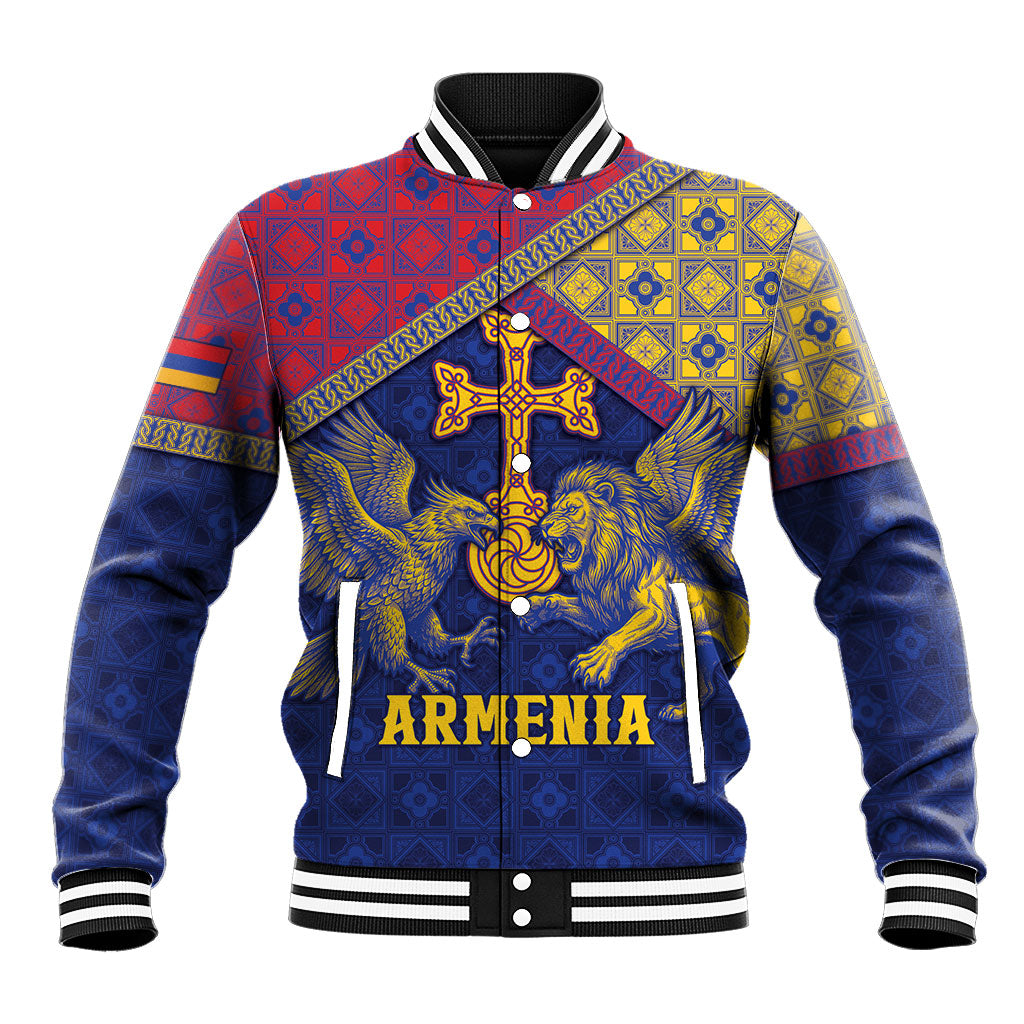 Personalized Armenia Baseball Jacket Golden Eagle And Lion Khachkar