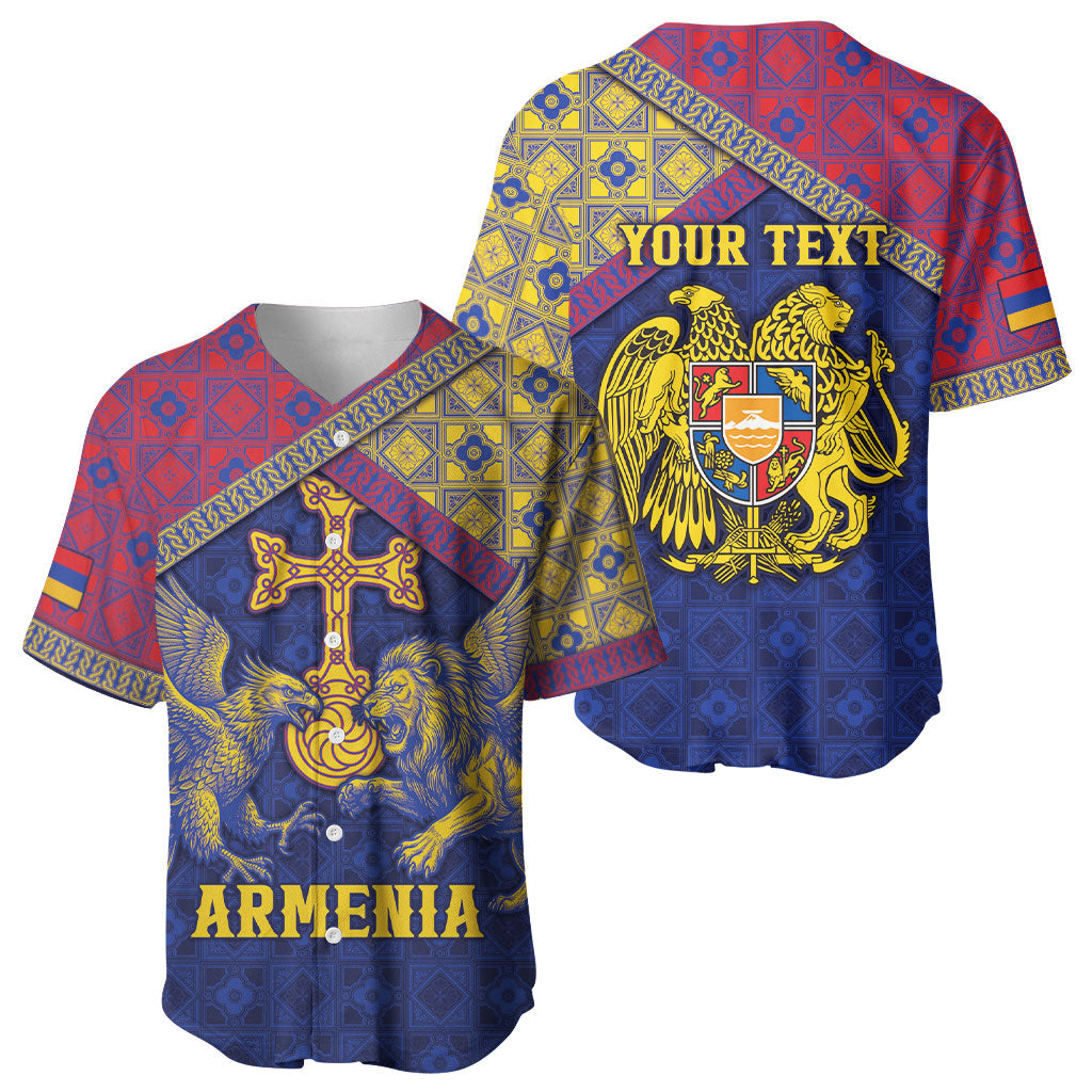 Personalized Armenia Baseball Jersey Golden Eagle And Lion Khachkar