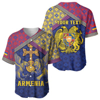 Personalized Armenia Baseball Jersey Golden Eagle And Lion Khachkar