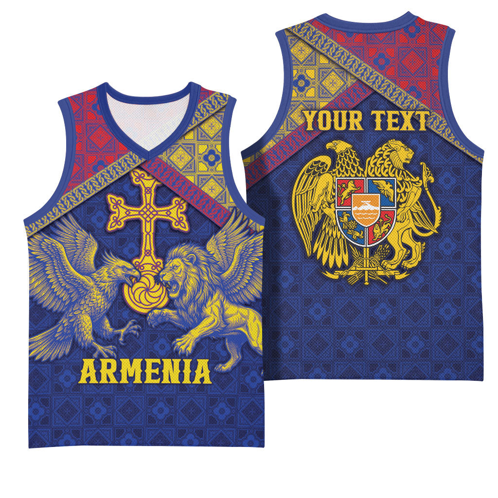 Personalized Armenia Basketball Jersey Golden Eagle And Lion Khachkar