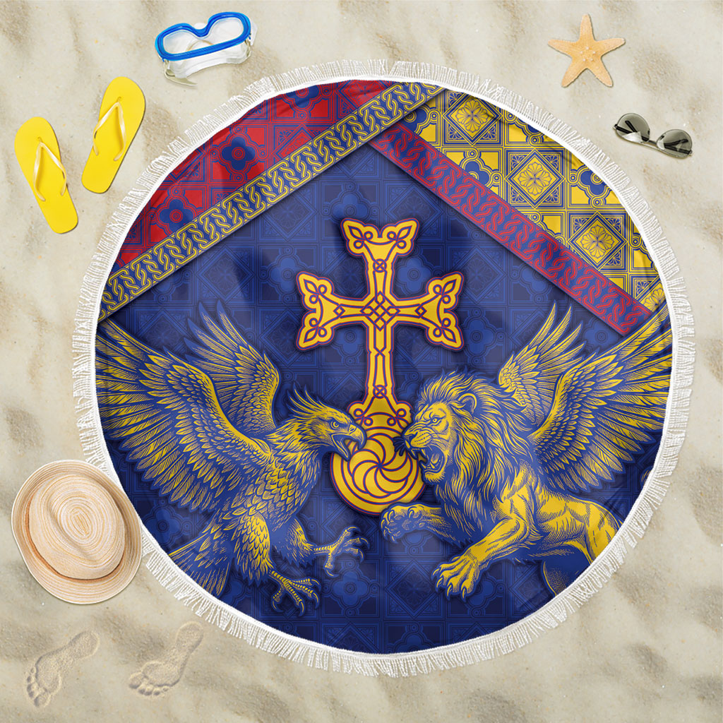 Armenia Beach Blanket Golden Eagle And Lion Khachkar