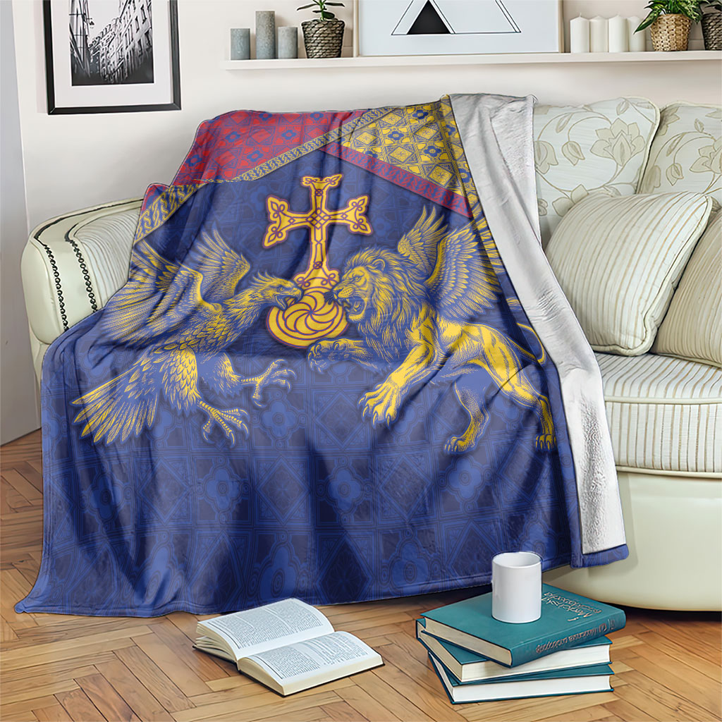 Armenia Blanket Golden Eagle And Lion Khachkar