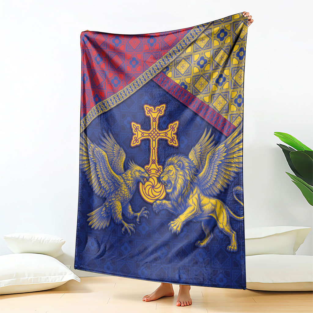 Armenia Blanket Golden Eagle And Lion Khachkar