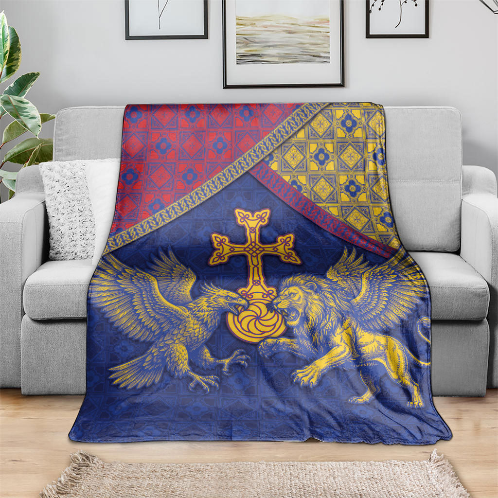 Armenia Blanket Golden Eagle And Lion Khachkar