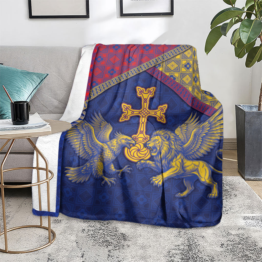 Armenia Blanket Golden Eagle And Lion Khachkar