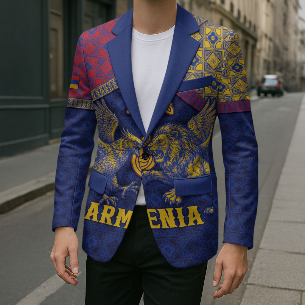 Personalized Armenia Blazer Golden Eagle And Lion Khachkar