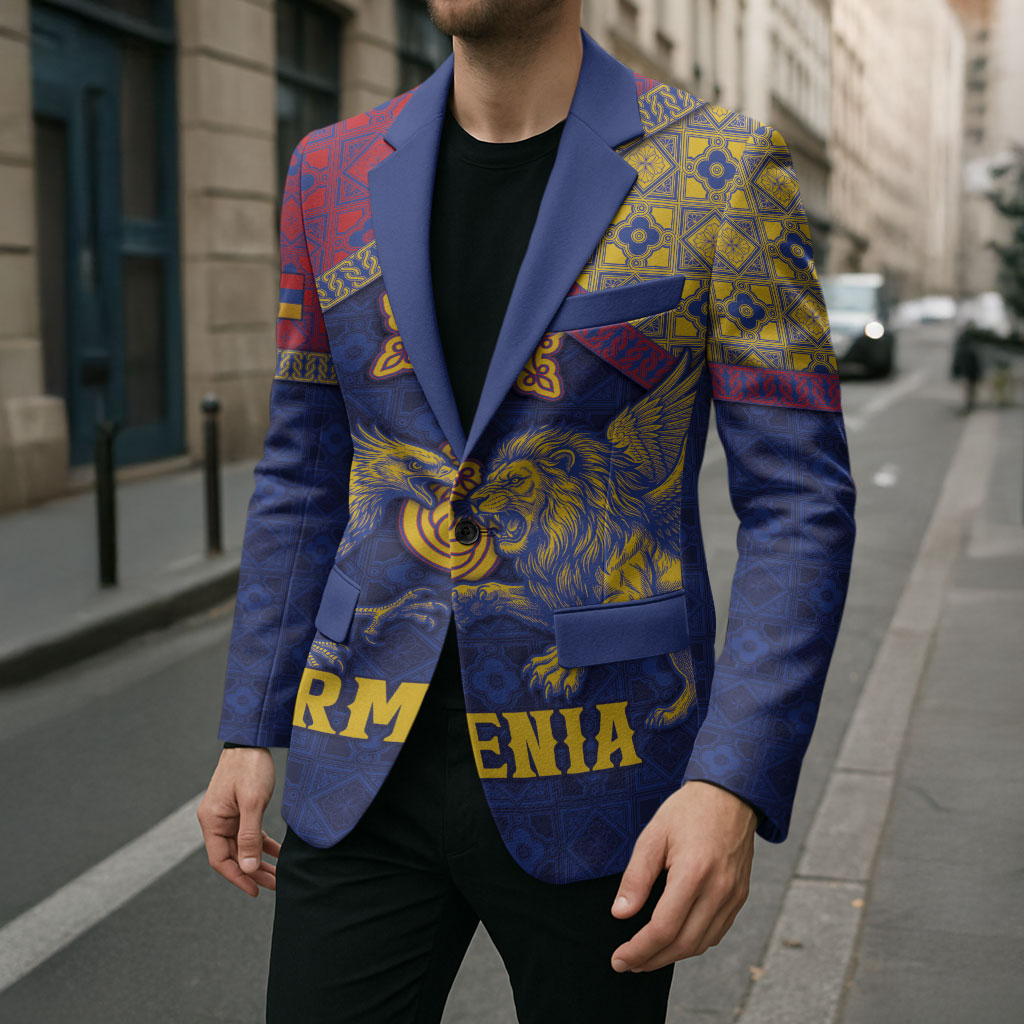 Personalized Armenia Blazer Golden Eagle And Lion Khachkar