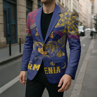 Personalized Armenia Blazer Golden Eagle And Lion Khachkar