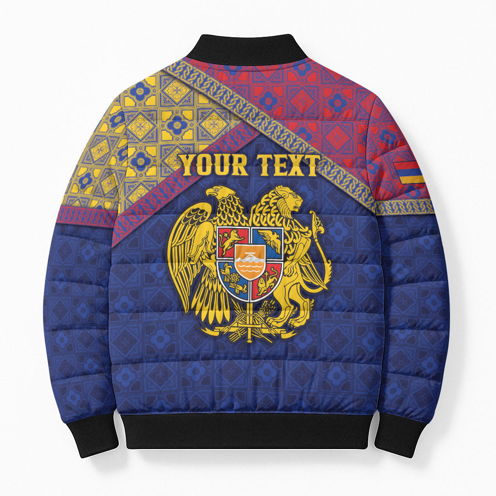 Personalized Armenia Bomber Puffer Jacket Golden Eagle And Lion Khachkar