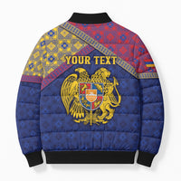 Personalized Armenia Bomber Puffer Jacket Golden Eagle And Lion Khachkar