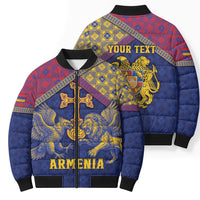 Personalized Armenia Bomber Puffer Jacket Golden Eagle And Lion Khachkar
