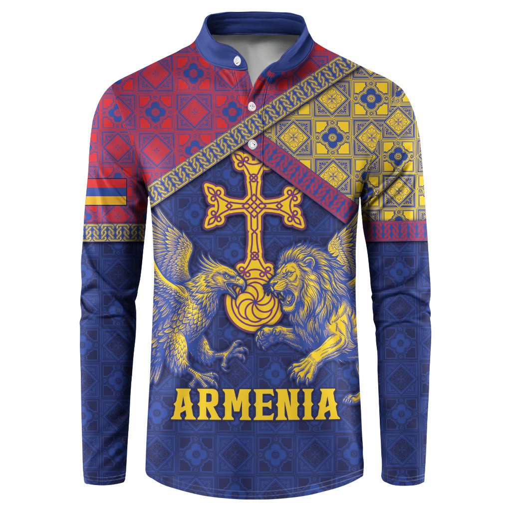 Personalized Armenia Button Sweatshirt Golden Eagle And Lion Khachkar