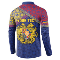 Personalized Armenia Button Sweatshirt Golden Eagle And Lion Khachkar
