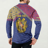 Personalized Armenia Button Sweatshirt Golden Eagle And Lion Khachkar