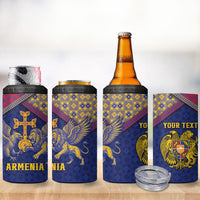 Personalized Armenia 4 in 1 Can Cooler Tumbler Golden Eagle And Lion Khachkar