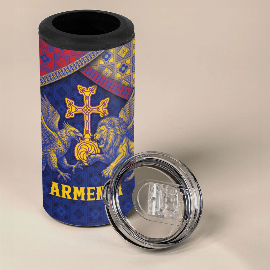 Personalized Armenia 4 in 1 Can Cooler Tumbler Golden Eagle And Lion Khachkar