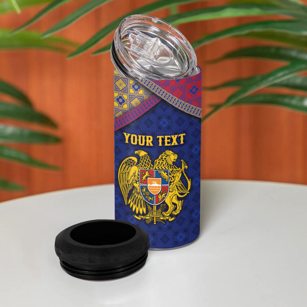 Personalized Armenia 4 in 1 Can Cooler Tumbler Golden Eagle And Lion Khachkar
