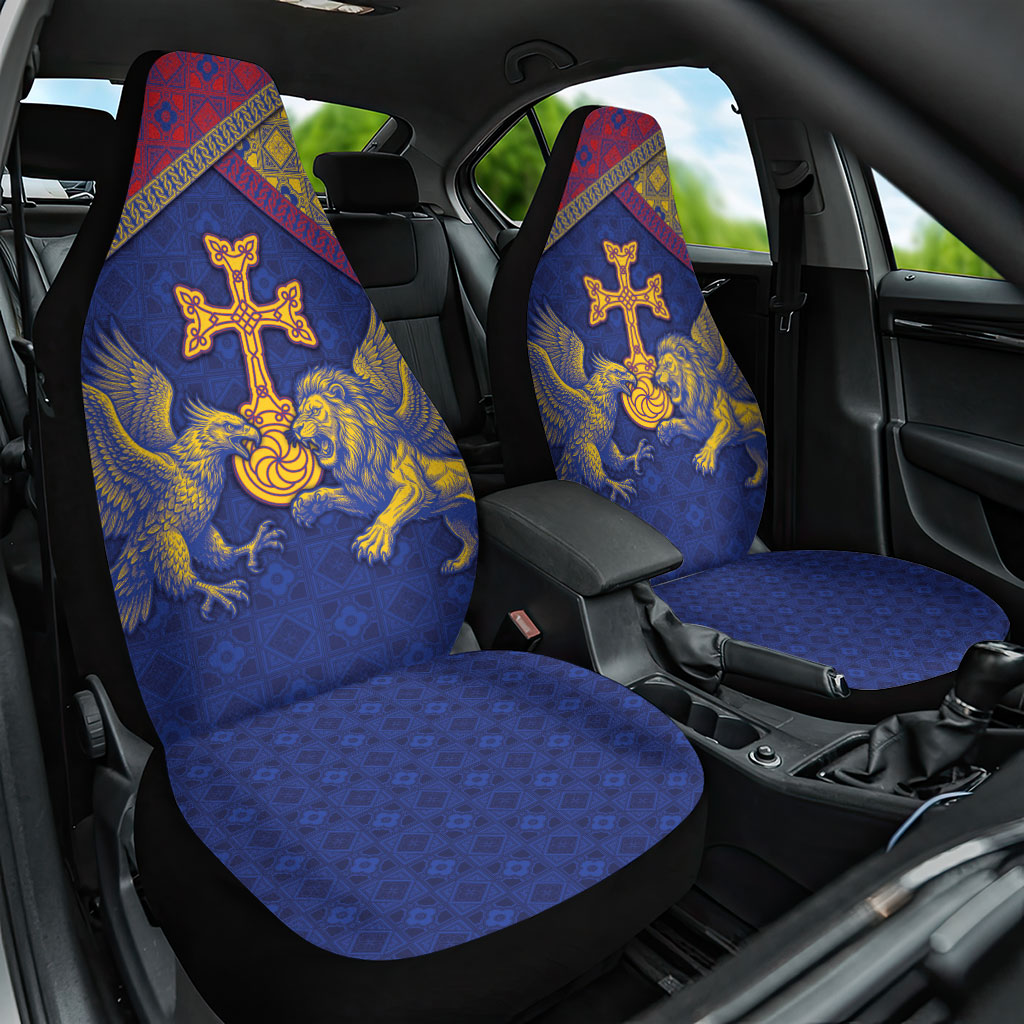 Armenia Car Seat Cover Golden Eagle And Lion Khachkar