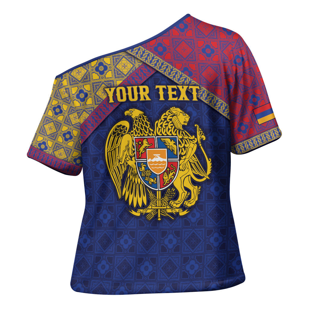 Personalized Armenia Cross Shoulder Shirt Golden Eagle And Lion Khachkar
