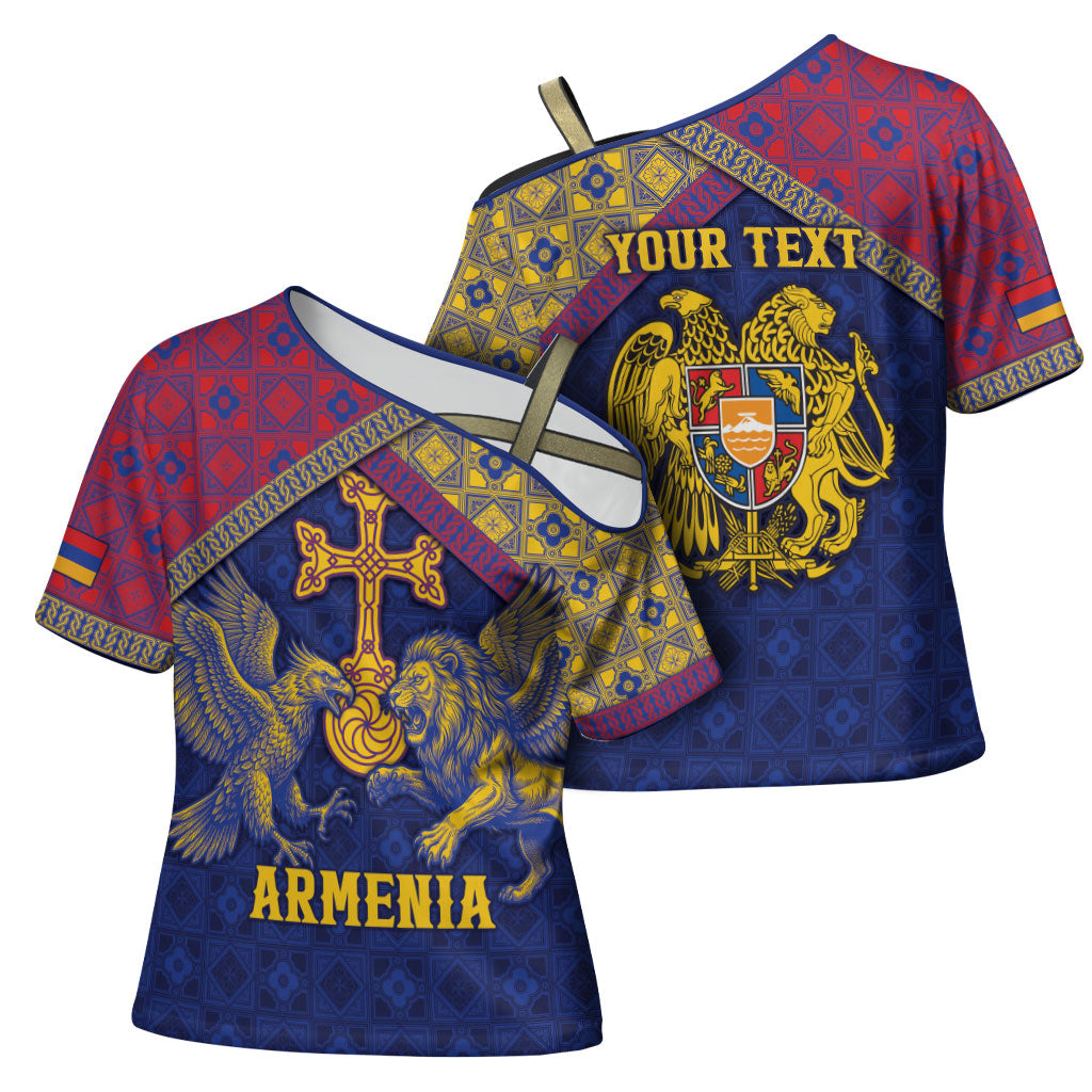 Personalized Armenia Cross Shoulder Shirt Golden Eagle And Lion Khachkar