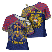 Personalized Armenia Cross Shoulder Shirt Golden Eagle And Lion Khachkar