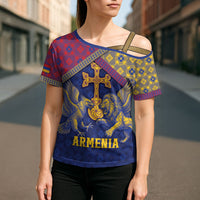 Personalized Armenia Cross Shoulder Shirt Golden Eagle And Lion Khachkar