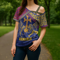 Personalized Armenia Cross Shoulder Shirt Golden Eagle And Lion Khachkar