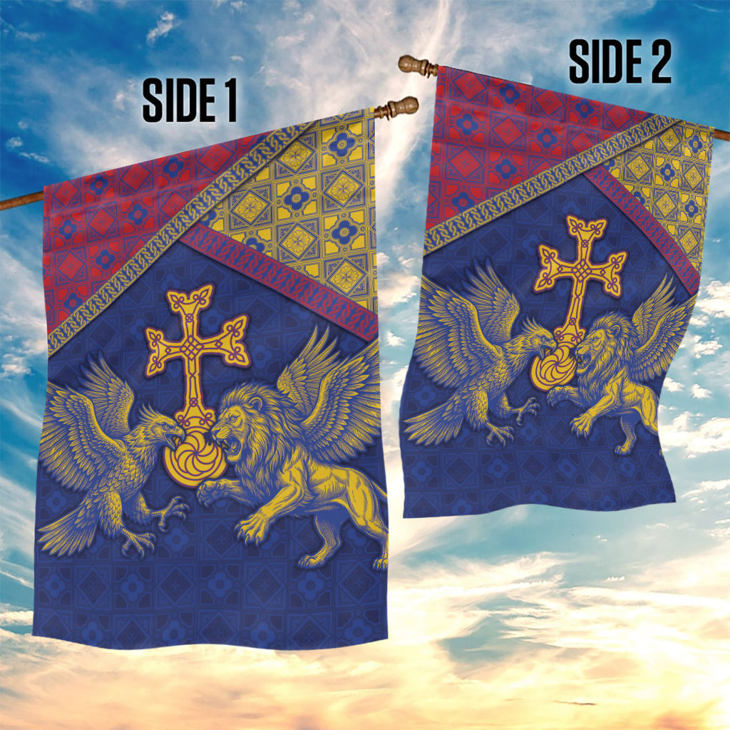 Armenia Garden Flag Golden Eagle And Lion Khachkar