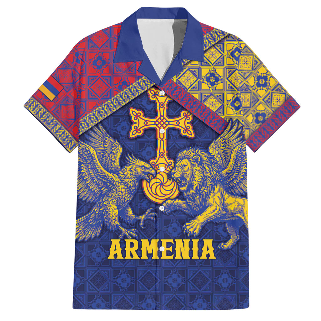 Personalized Armenia Hawaiian Shirt Golden Eagle And Lion Khachkar