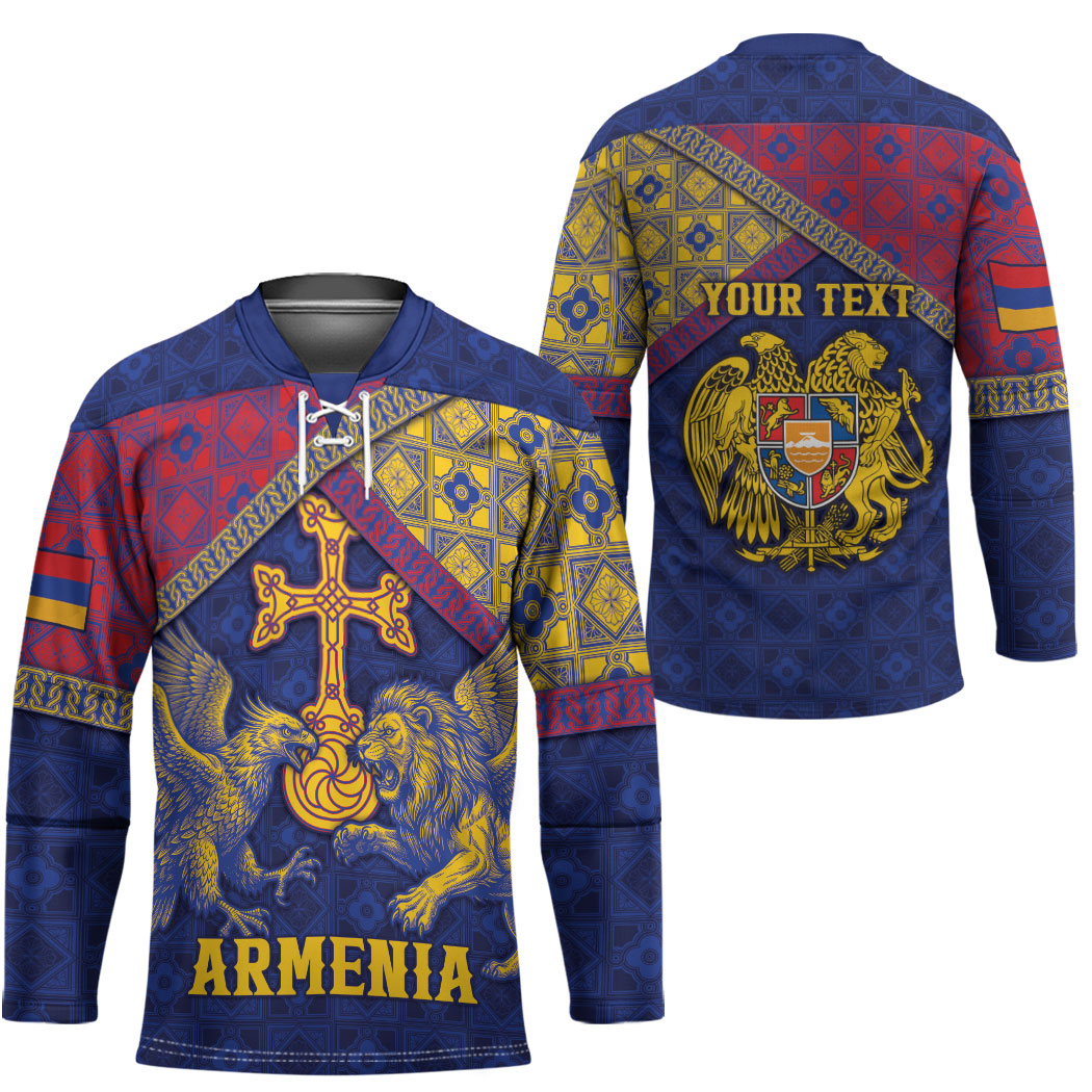 Personalized Armenia Hockey Jersey Golden Eagle And Lion Khachkar