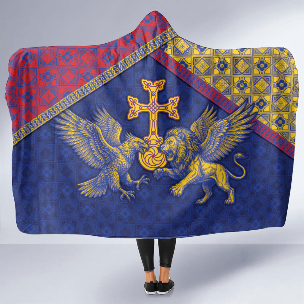 Armenia Hooded Blanket Golden Eagle And Lion Khachkar