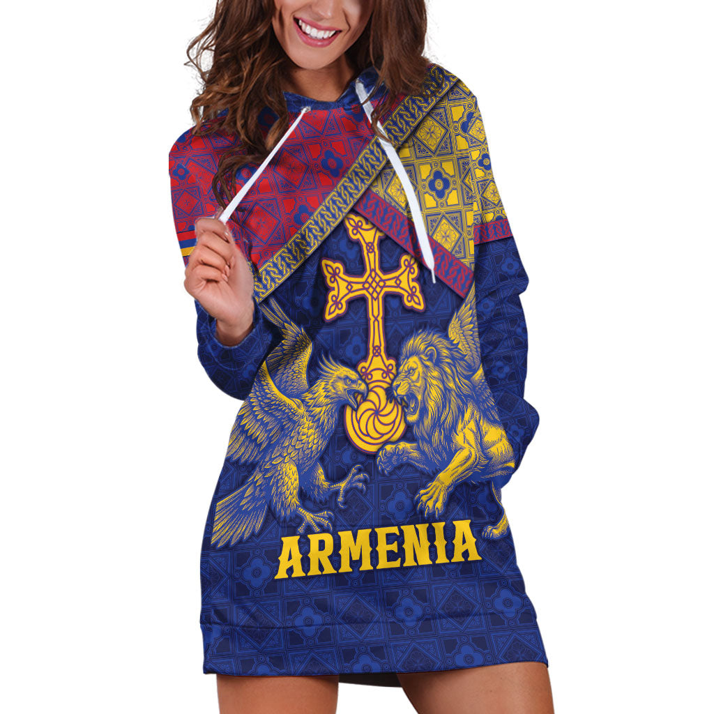 Personalized Armenia Hoodie Dress Golden Eagle And Lion Khachkar