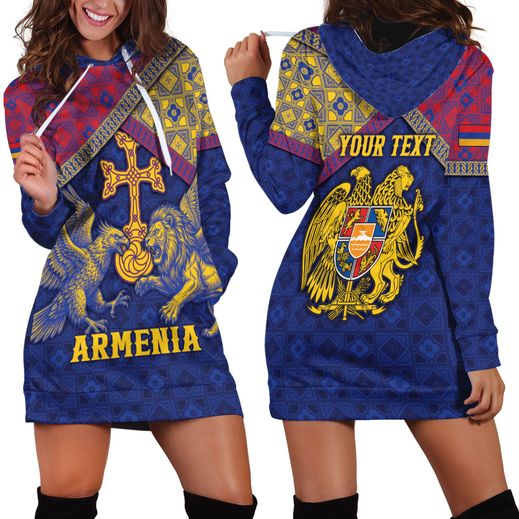 Personalized Armenia Hoodie Dress Golden Eagle And Lion Khachkar