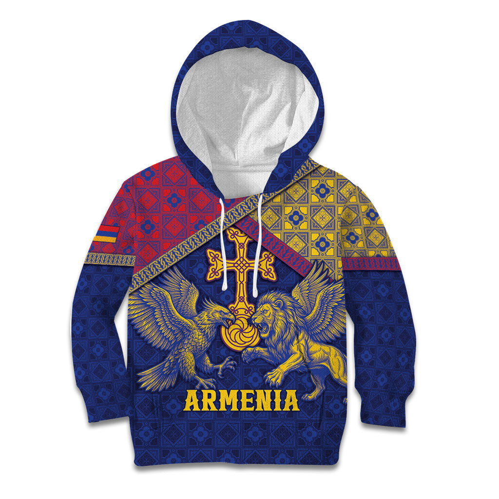 Personalized Armenia Kid Hoodie Golden Eagle And Lion Khachkar