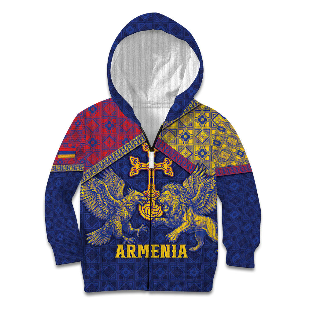 Personalized Armenia Kid Hoodie Golden Eagle And Lion Khachkar