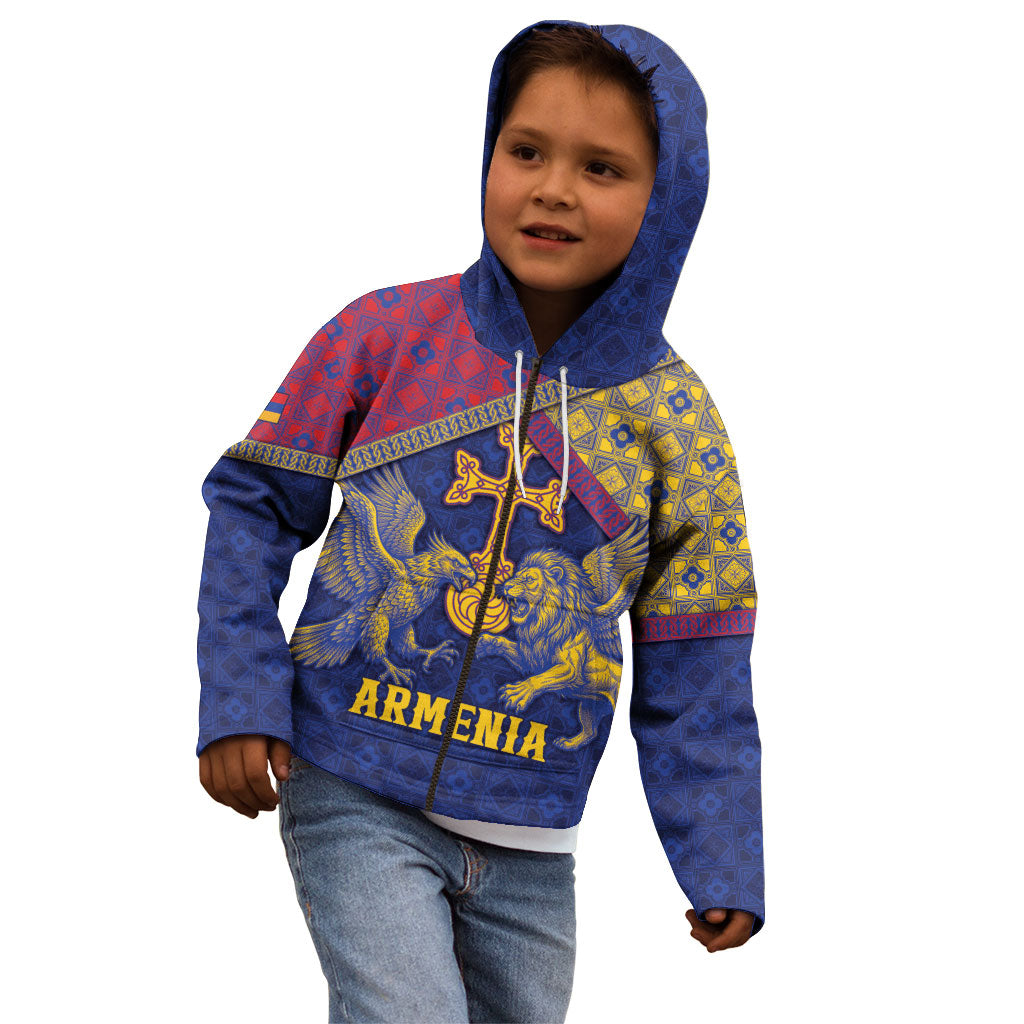 Personalized Armenia Kid Hoodie Golden Eagle And Lion Khachkar