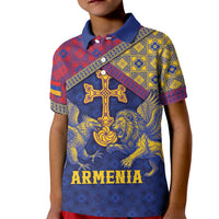 Personalized Armenia Kid Polo Shirt Golden Eagle And Lion Khachkar